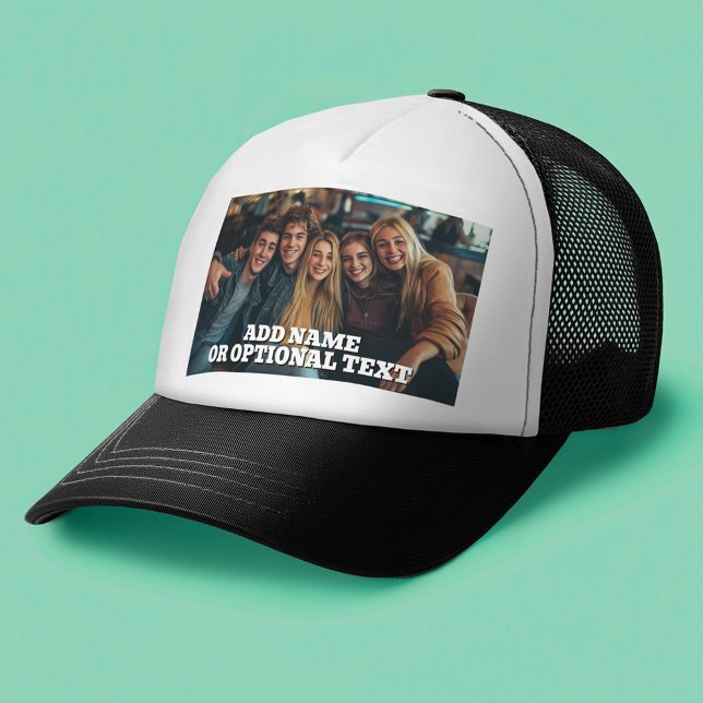 1 Fullt Foto och text - Vågrät liggande Keps (Custom Trucker Hat)