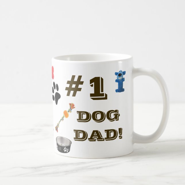 #1 Hund Pappa med Hund Leksak-grafikkaffe Mugg (Höger)