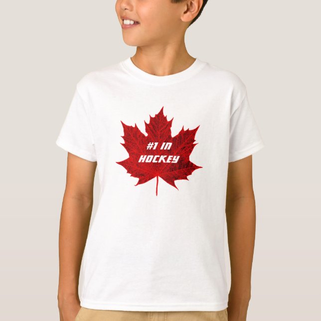 #1 i Hockey+Canadian Red Maple Löv T Shirt (Framsida)