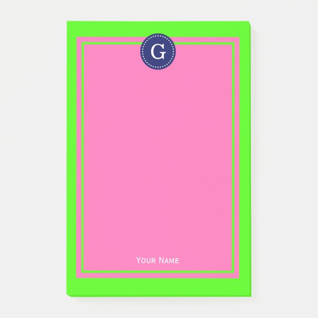 1 I-monogram för marin Shock rosa Post-it Block (Framsida)