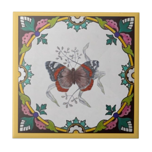 1 i serien Repro Antique Minton Butterfly Series Kakelplatta (Framsidan)