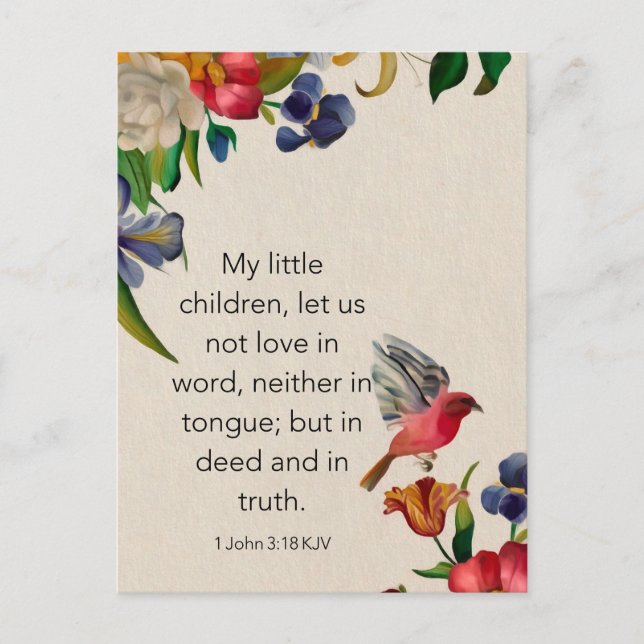 1 Johannes 3:18 KJV Bibelvers Minneskort - Vykort (Framsida)