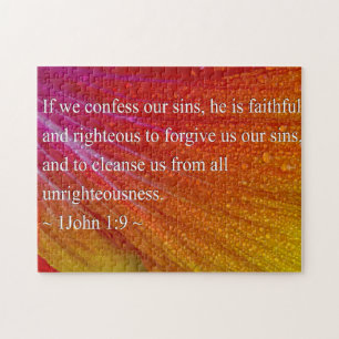 1 John 1:9 på färgrik hibiskus Pussel