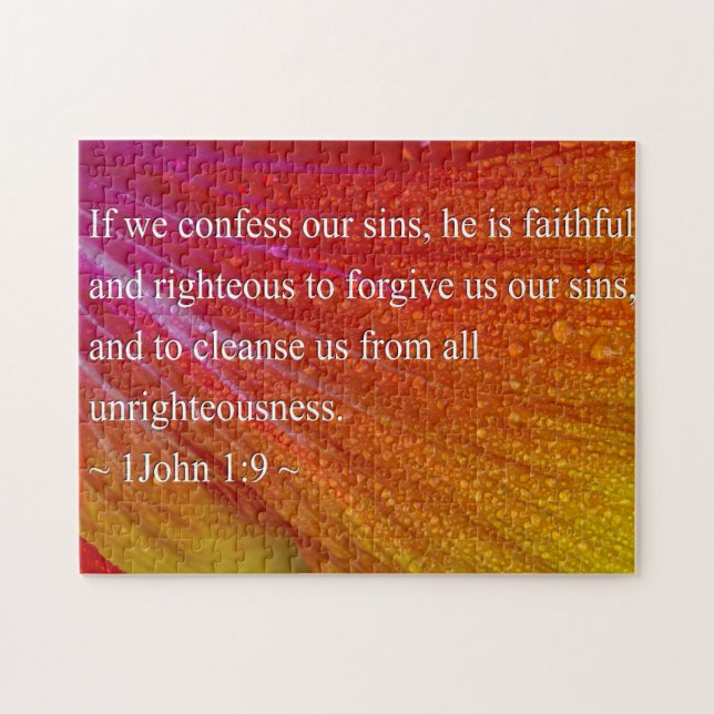 1 John 1:9 på färgrik hibiskus Pussel (Horisontell)