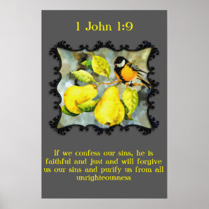 1 John 1:9 Svart och gult, kanariska mockingfåglar Poster