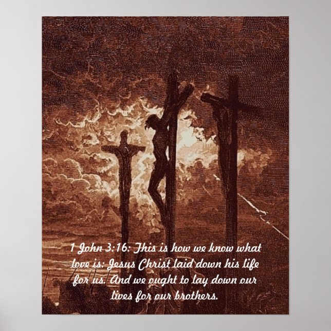 1 John 3:16 Jesus Kristus på Kor Poster (Framsidan)