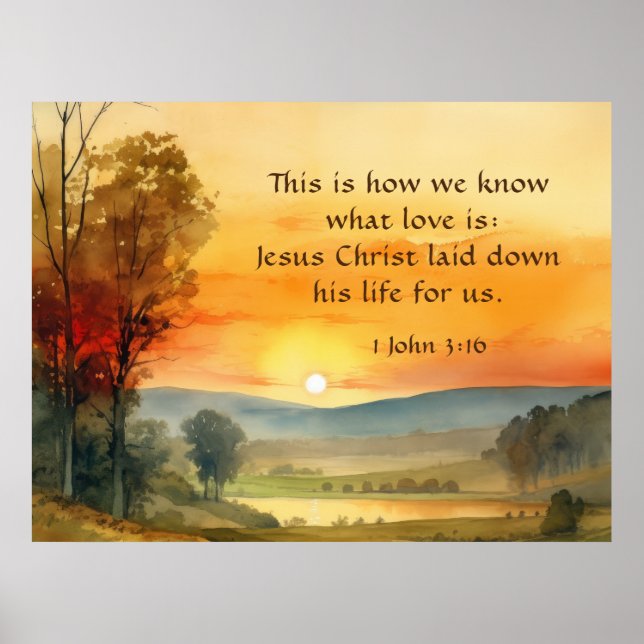 1 John 3:16 Jesus lade ner sitt liv för oss Bible Poster (Framsidan)