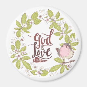 1 John 4:16 Gud är Kärlek Blommigt Wand Cute Bird Magnet