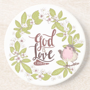 1 John 4:16 Gud är Kärlek Blommigt Wand Cute Bird Underlägg