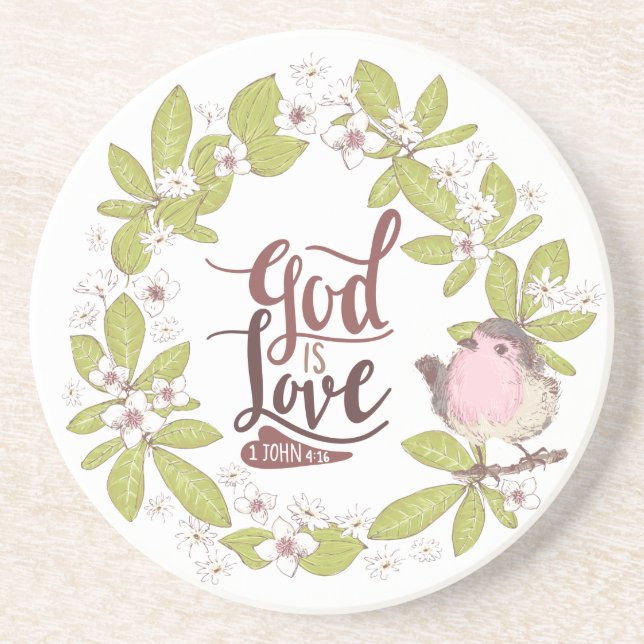 1 John 4:16 Gud är Kärlek Blommigt Wand Cute Bird Underlägg (Framsidan)