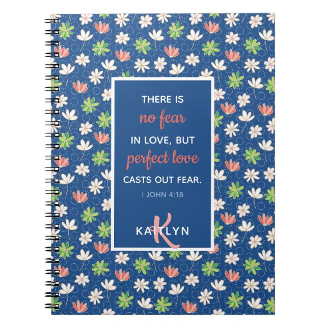 1 John 4:18 Blue Ditsy-Blommönster bärbar dator Anteckningsbok (Framsidan)