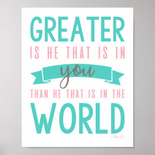 1 John 4:4 Bible Verse Christian Poster Wall Art