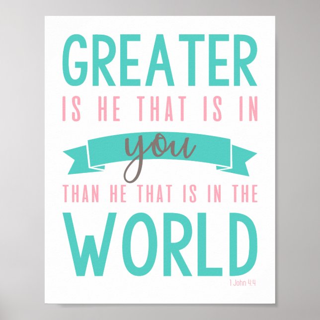 1 John 4:4 Bible Verse Christian Poster Wall Art (Framsidan)