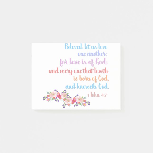 1 John 4:7 Bibelverse Rainbow Text Post-it Block (Framsida)