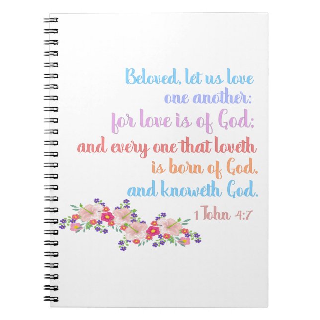 1 John 4:7 Bible Verse Rainbow Text Anteckningsbok (Framsidan)