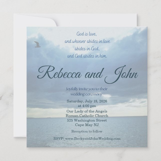 1 John Vintage Ocean Photo Wedding Invitation Inbjudningar (Framsida)