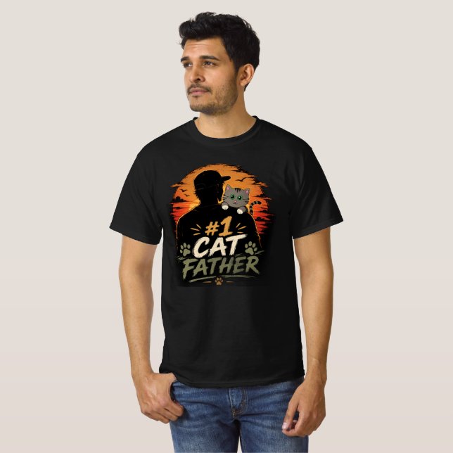 #1 Kattpappa Pappas bästa kompis Katt T-shirt (Hel framsida)