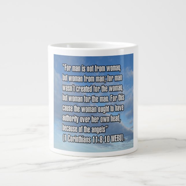1 Korinthierbrevet 11:8-10 WEBU Mugg Jumbo Mugg (Framsidan)