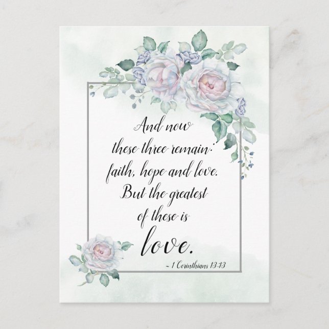 1 Korinthierbrevet 13:13 Tro Hopp Kärlek, Bibelver Vykort (Framsida)