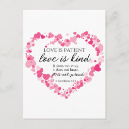 1 Korinthierbrevet 13:4 Kärlek är Tålig Rosa Hjärt Vykort