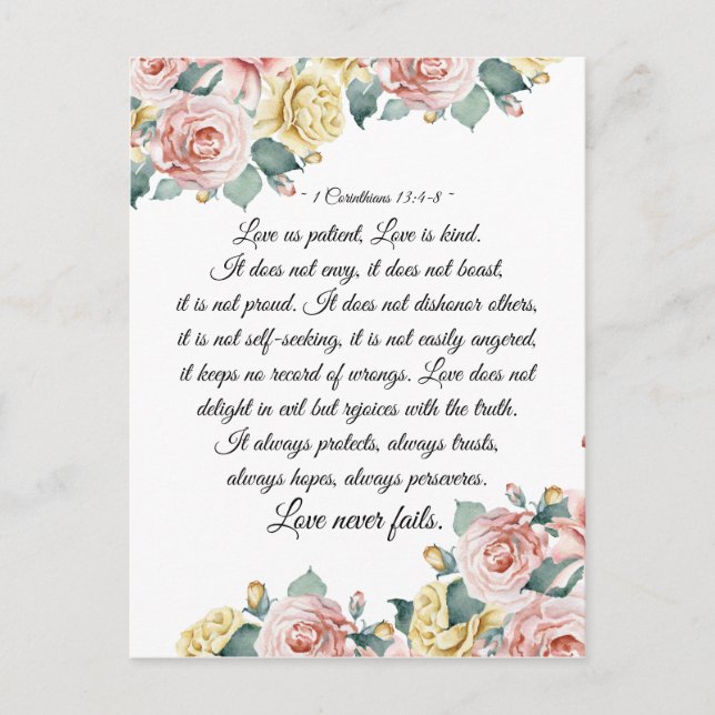 1 Korintierbrevet 13:4-8 Kärlek är tålamodig, kärl Vykort (Framsida)