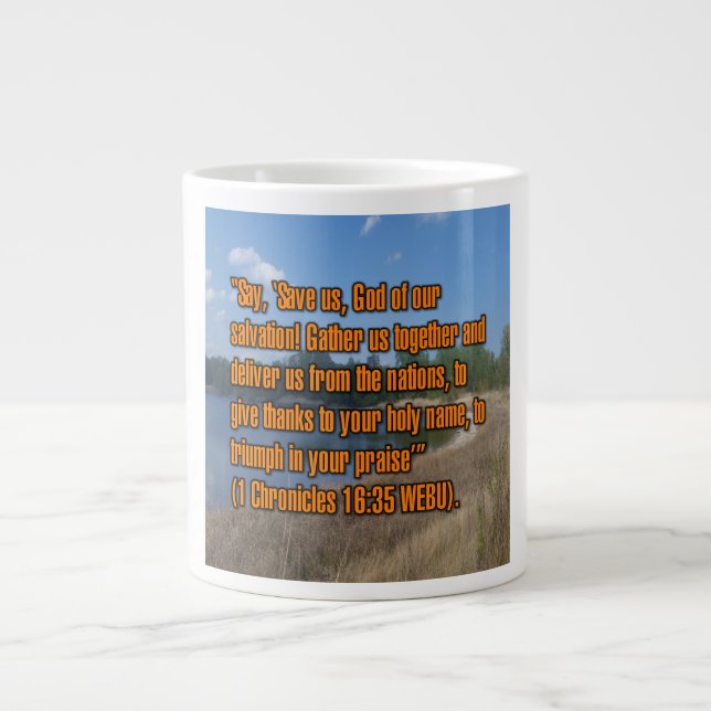 1 Krönikeboken 16:35 WEBU Mug Jumbo Mugg (Framsidan)