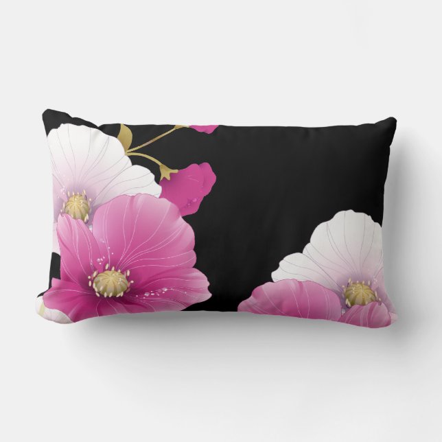 1 kudde rosa blommor svarta DEKOR SET (Framsida)