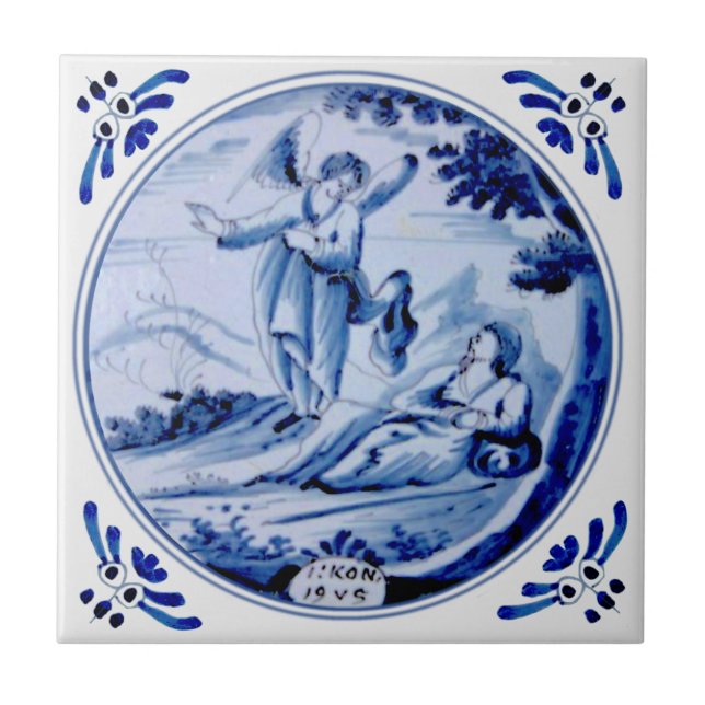 1: Kung:19 Angel Awakens Elijah Blue Delft Repro Kakelplatta (Framsidan)
