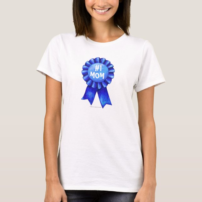 #1 Mamma Blue Ribbon Light T-Shirt (Framsida)