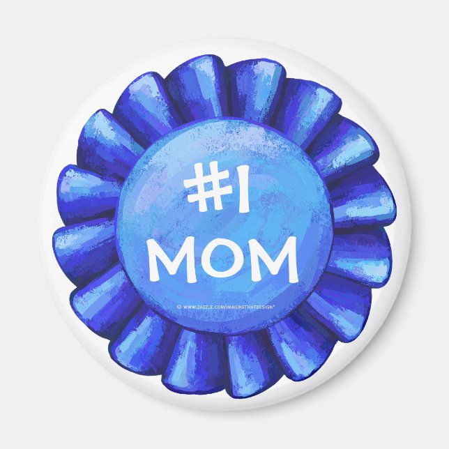 #1 Mamma Blue Ribbon Round Magnet (Framsidan)