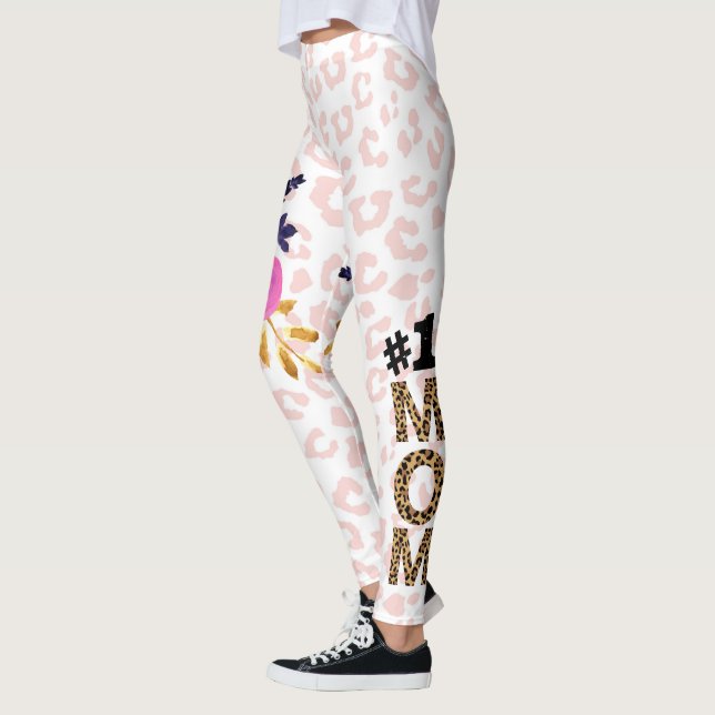 #1 Mamma, Mors dag Blommigt Animal Print Leggins L Leggings (Vänster)