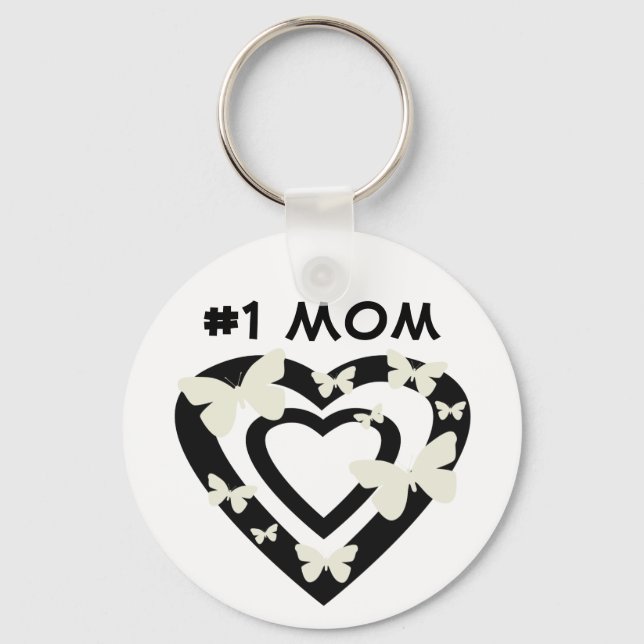 #1 Mamma, öppna hjärtan, vita fjärilar Nyckelring (Framsida)