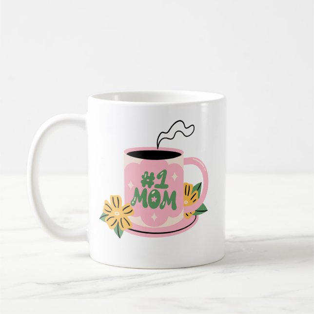#1 Mamma Personlig Kaffe Kopp - Modern Stil Gåva (Vänster)