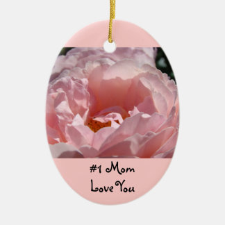 #1 Mamma-prydnadsföremål Kärlek You Rosa ros Flowe Julgransprydnad Keramik