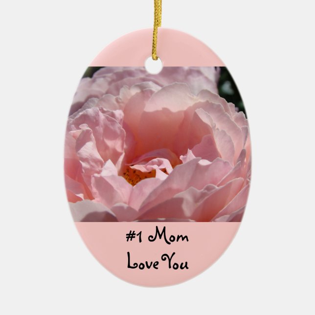 #1 Mamma-prydnadsföremål Kärlek You Rosa ros Flowe Julgransprydnad Keramik (Framsidan)