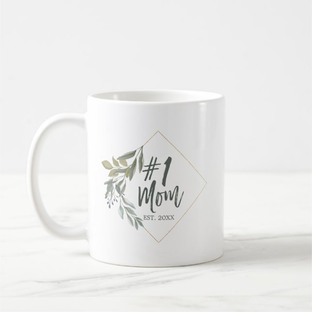 #1 Mamma Typografi Vattenfärgsblomma Mors dag Kaffemugg (Vänster)
