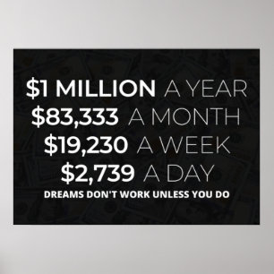 "$1 miljon per år" Pengar och Millionaire Motivati Poster