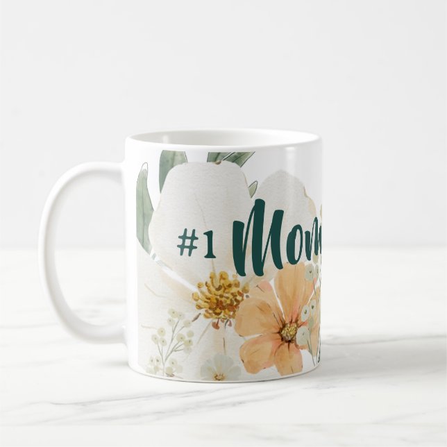 #1 Mom Mothers Day Mug.  Elegant Spring Floral Kaffemugg (Vänster)
