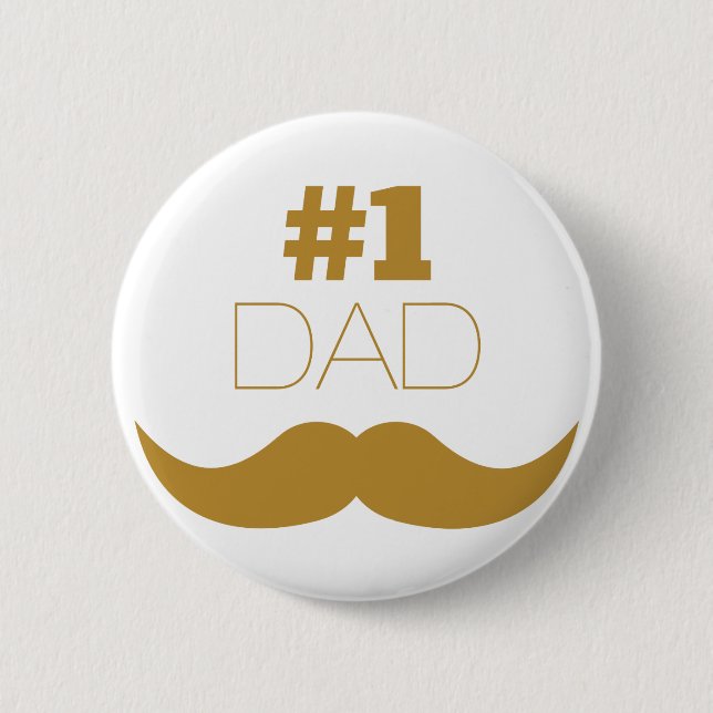 #1 Mustache Pappa Guld - nummer ett Knapp (Framsida)