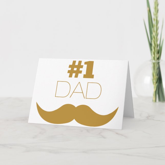 #1 Mustache Pappa Guld - nummer ett Kort (Framsida)