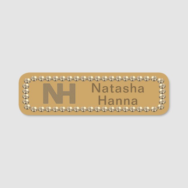 1" Natasha Hanna Guld Bling NAMN TAG  Namnbricka (Framsida)