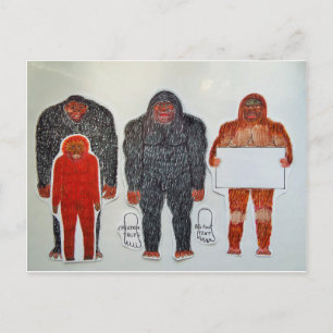 1 neanderthal & 3 Big foot, på vit,.JPG Vykort