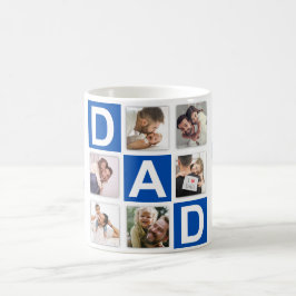 1 Pappa 6 Fotokollage Lycklig Fars dag Blue Kaffemugg