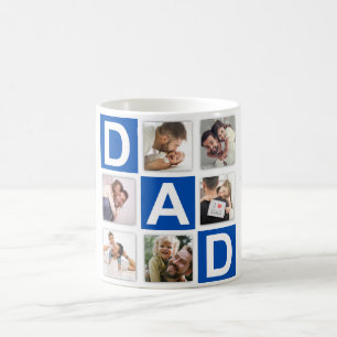 1 Pappa 6 Fotokollage Lycklig Fars dag Blue Kaffemugg