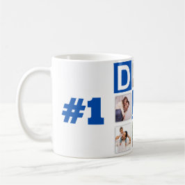 1 Pappa 6 Fotokollage Lycklig Fars dag Blue Kaffemugg