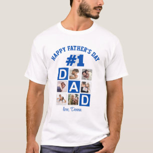 1 Pappa 6 Fotokollage Lycklig Fars dag Blue T Shirt