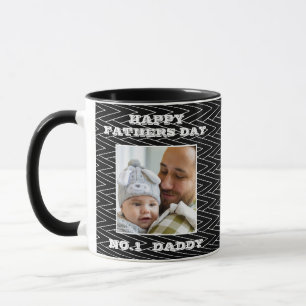 1 Pappa Black and White Zig Zag Namn och Photo Mugg