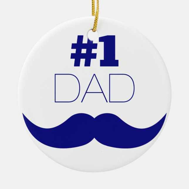 #1 Pappa Blue Mustache - nummer ett Julgransprydnad Keramik (Framsidan)