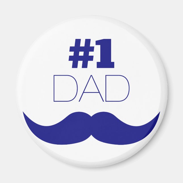 #1 Pappa Blue Mustache - nummer ett Magnet (Framsidan)