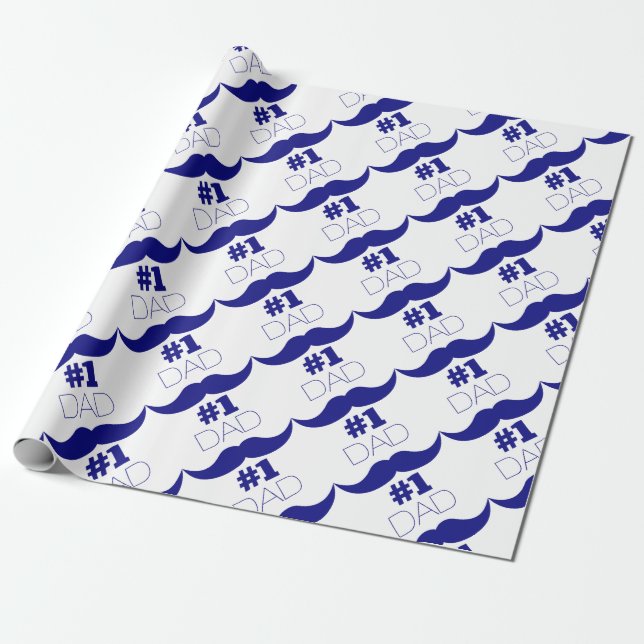 #1 Pappa Blue Mustache - nummer ett Presentpapper (Utrullad)